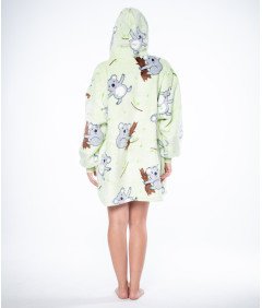 Pulover Odeja Kocobluza 2v1 Oversize Kapuca Debela Sherpa Zelena s Koalo