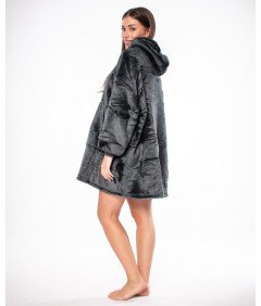 Bluza Koc Kocobluza 2w1 Oversize XXL z Kapturm Gruba Sherpa Czarna