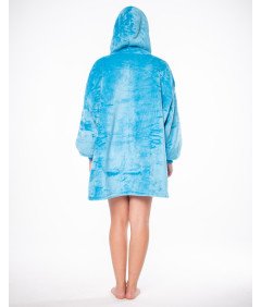 Bluza Koc Kocobluza 2w1 Oversize XXL z Kapturm Gruba Sherpa Niebieska