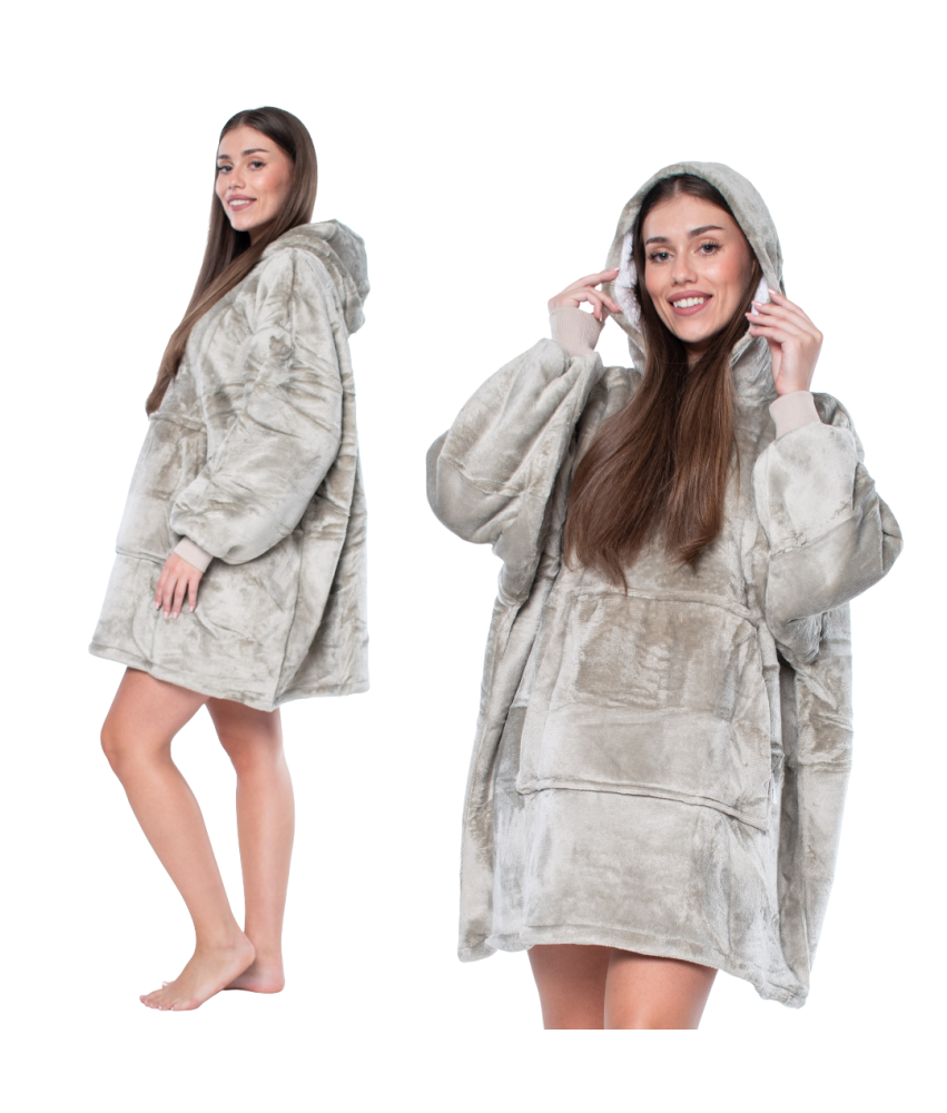 Bluza Koc Kocobluza 2w1 Oversize XXL z Kapturm Gruba Sherpa Szara