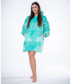 Bluza Koc Kocobluza 2w1 Oversize XXL z Kapturm Gruba Sherpa Turkusowa