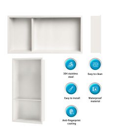Nisza Prysznicowa Ścienna z Regałem ze Stali Nierdzewnej 30x60x10 cm Biała
