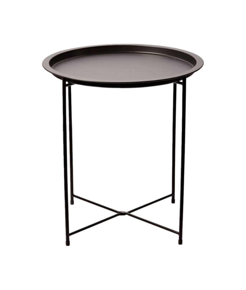 Kavna mizica balkonska nočna jeklena okrogla s pladnjem črna 46x50 cm