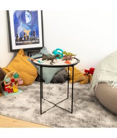 Kavna mizica balkonska nočna jeklena okrogla s pladnjem črna 46x50 cm