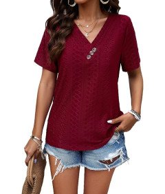 Missdong Damska Koszulka Bordowa Rozmiar S Klasyczny Dekolt