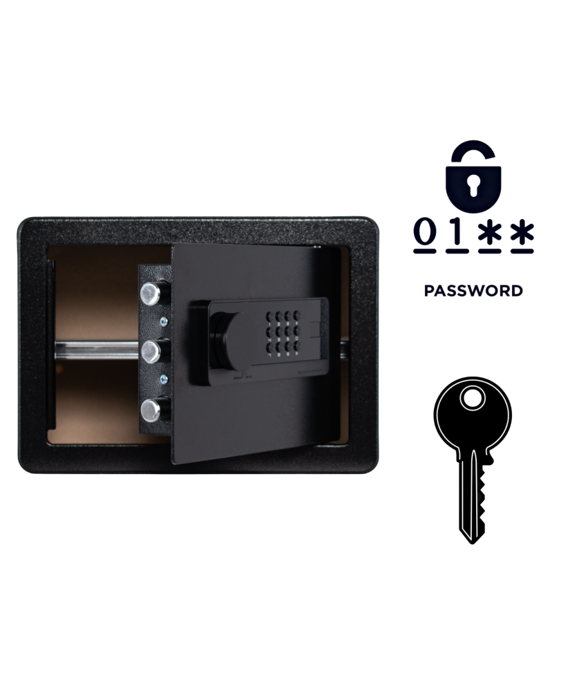 Pancerny Domowy Sejf z Zamkiem Elektronicznym i Kluczem 25x35x25 cm Czarny