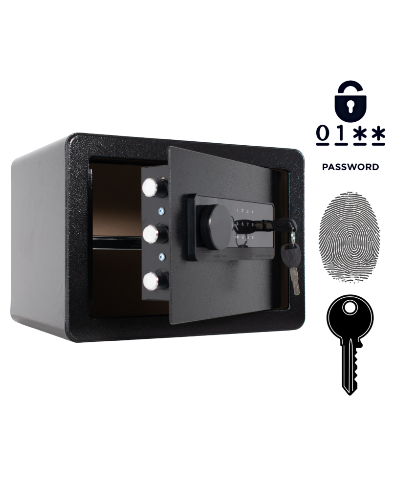 Pancerny Domowy Sejf Biometryczny Na Odcisk Palca 25x35x25 cm Czarny