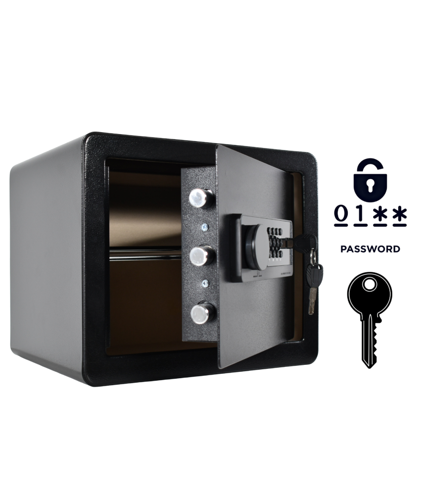 Pancerny Domowy Sejf z Zamkiem Elektronicznym i Kluczem 30x35x30 cm Czarny