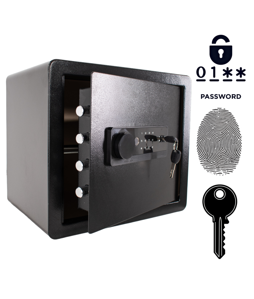 Pancerny Domowy Sejf Biometryczny Na Odcisk Palca 36x40x30 cm Czarny