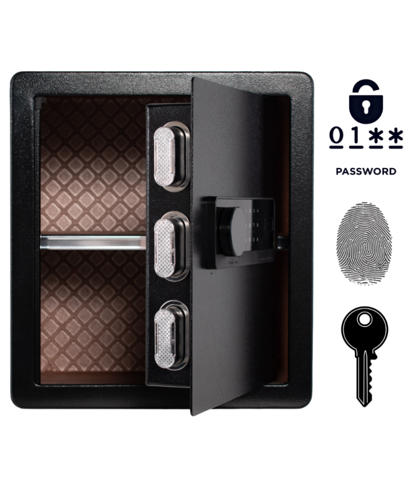Pancerny Domowy Sejf Biometryczny Na Odcisk Palca 40x36x30 cm Czarny