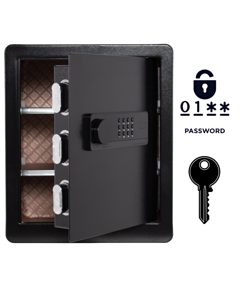 Pancerny Domowy Sejf z Zamkiem Elektronicznym i Kluczem 45x38x32 cm Czarny