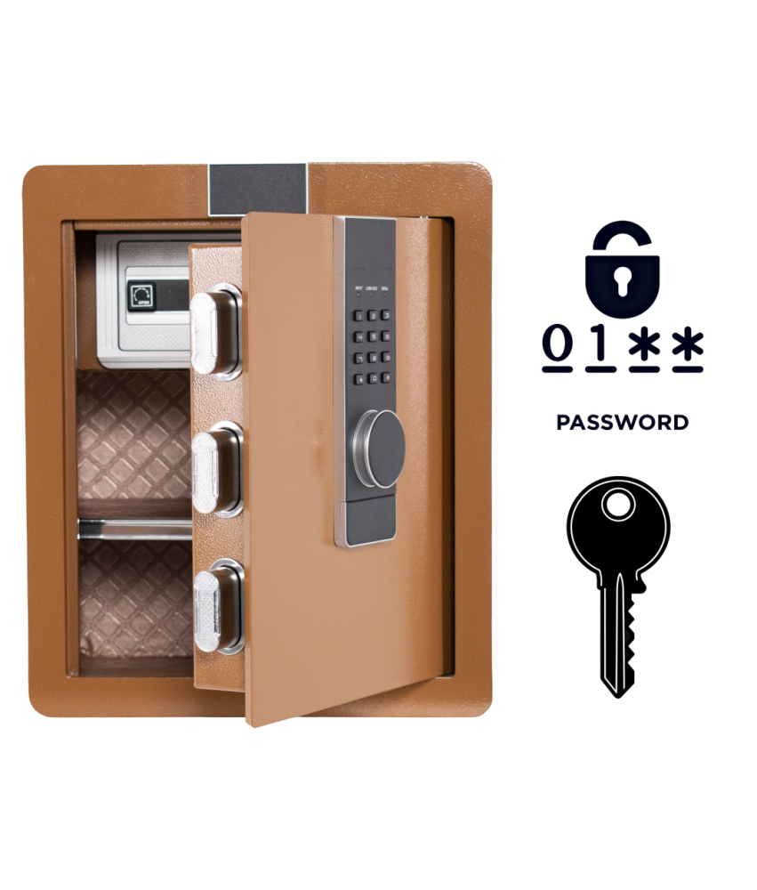 Pancerny Domowy Sejf z Zamkiem Elektronicznym i Kluczem 45x38x32 cm Brązowy