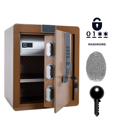Pancerny Domowy Sejf Biometryczny Na Odcisk Palca 45x38x32 cm Brązowy