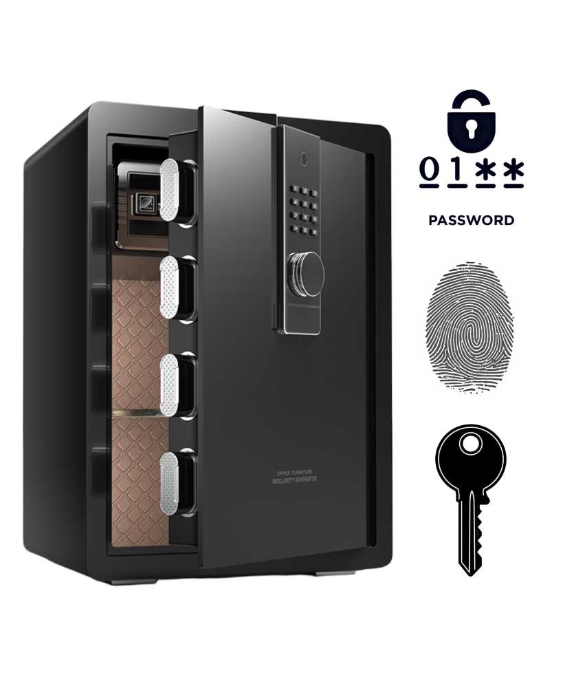 Pancerny Domowy Sejf Biometryczny Na Odcisk Palca 60x38x33 cm Czarny