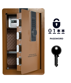 Pancerny Domowy Sejf z Zamkiem Elektronicznym i Kluczem 60x38x33 cm Brązowy
