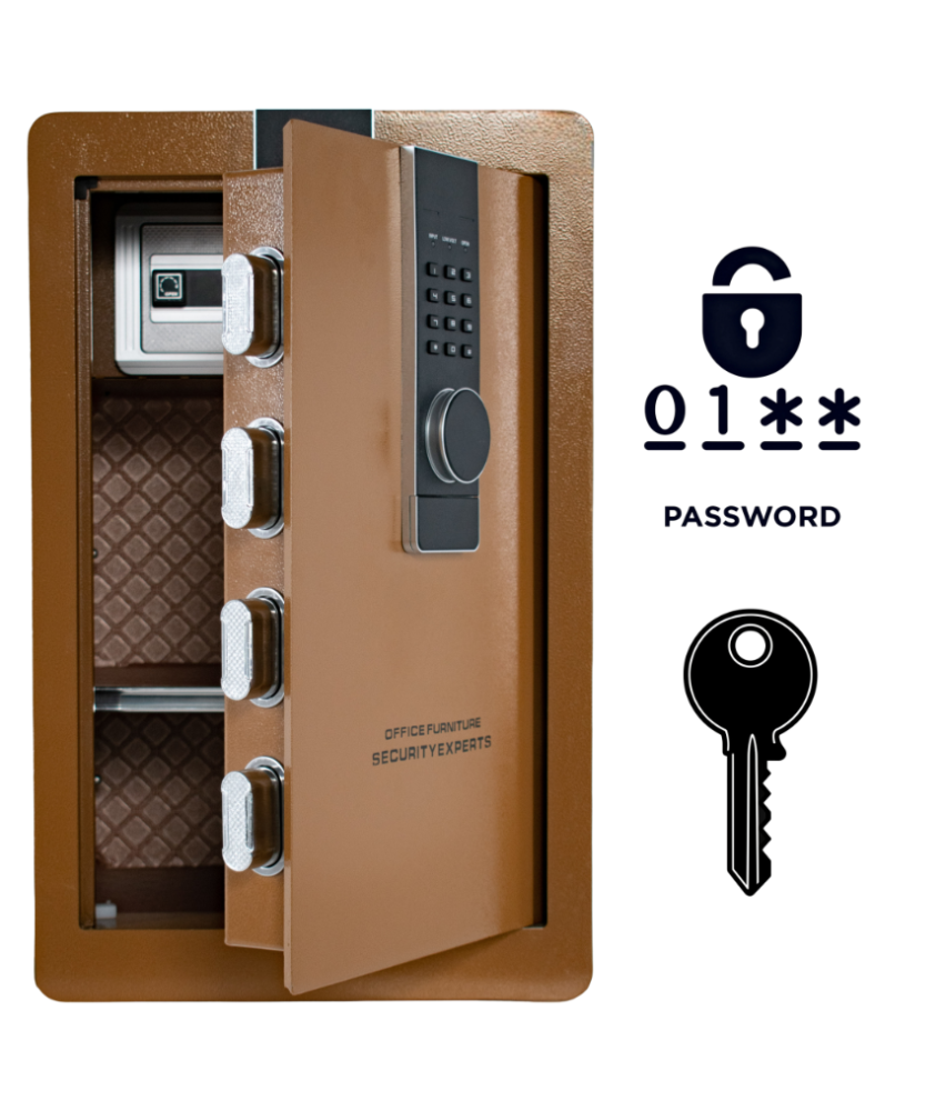 Pancerny Domowy Sejf z Zamkiem Elektronicznym i Kluczem 60x38x33 cm Brązowy