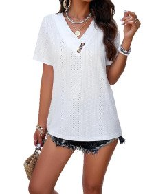 Missdong Damska Koszulka Biała Rozmiar M Oddychająca Klasyczny Dekolt