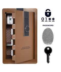 Pancerny Domowy Sejf Biometryczny Na Odcisk Palca 60x38x33 cm Brązowy
