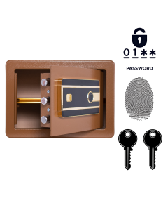 Pancerny Domowy Sejf Biometryczny Na Odcisk Palca 25x35x25 cm Brązowy