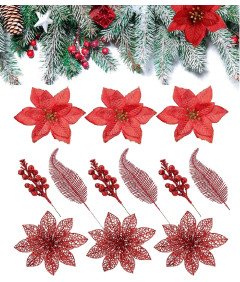 Ozdoby Choinkowe Dekoracje Świąteczne Czerwone na Boże Narodzenie 22 Sztuki