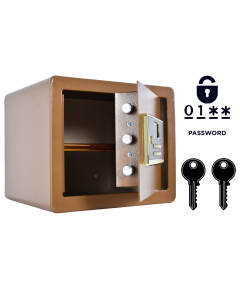 Pancerny Domowy Sejf z Zamkiem Elektronicznym i Kluczem 30x36x30 cm Brązowy