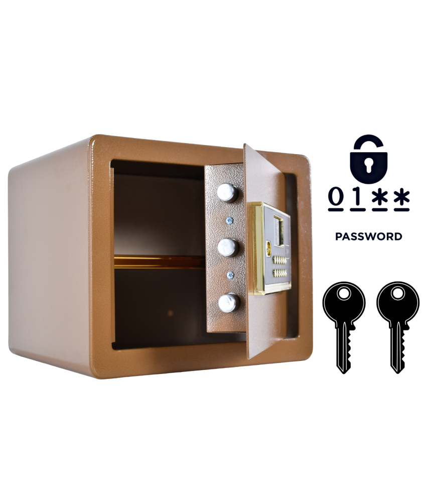 Pancerny Domowy Sejf z Zamkiem Elektronicznym i Kluczem 30x36x30 cm Brązowy