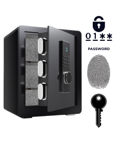 Pancerny Domowy Sejf Biometryczny Na Odcisk Palca 45x38x30 cm Czarny