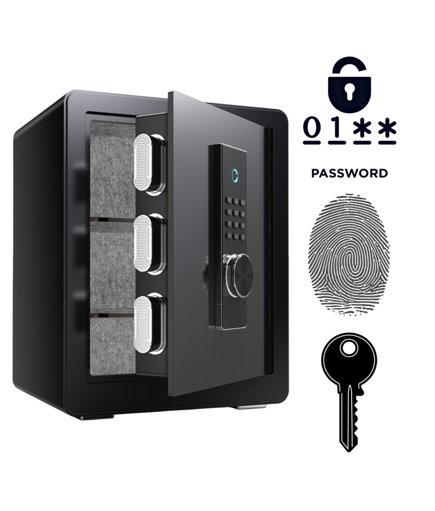 Pancerny Domowy Sejf Biometryczny Na Odcisk Palca 45x38x30 cm Czarny