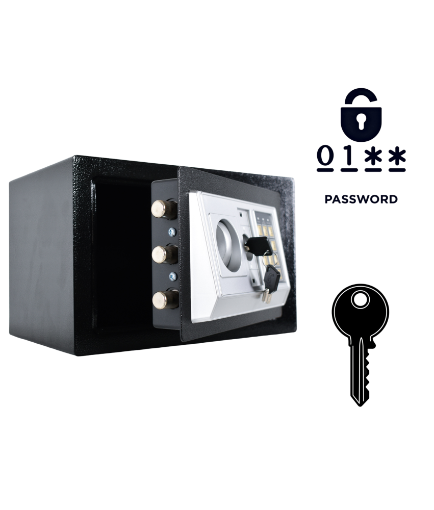 Pancerny Domowy Sejf z Zamkiem Elektronicznym i Kluczem 20x31x20 cm Czarny