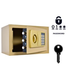 Pancerny Domowy Sejf z Zamkiem Elektronicznym i Kluczem 20x31x20 cm Złoty