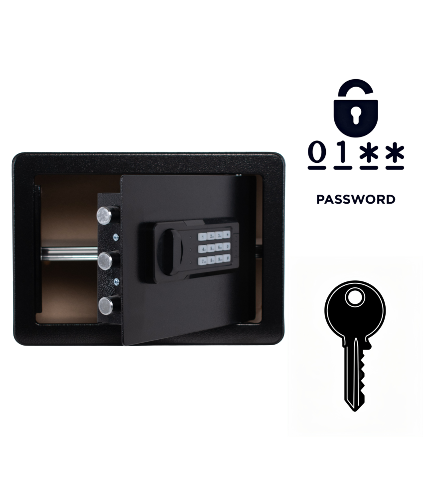 Pancerny Domowy Sejf z Zamkiem Elektronicznym i Kluczem 25x35x26 cm Czarny