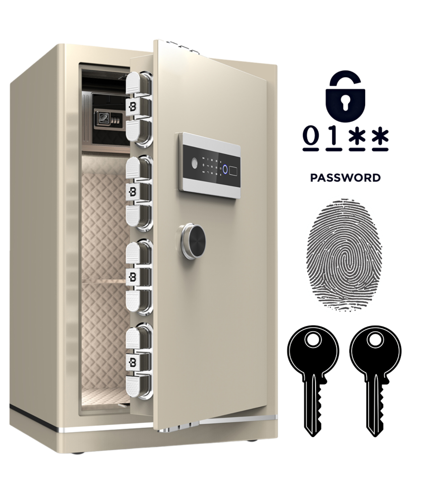 Pancerny Domowy Sejf z Zamkiem Elektronicznym i Kluczem 80x48x43 cm Beżowy