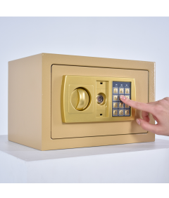 Pancerny Domowy Sejf z Zamkiem Elektronicznym i Kluczem 20x31x20 cm Złoty