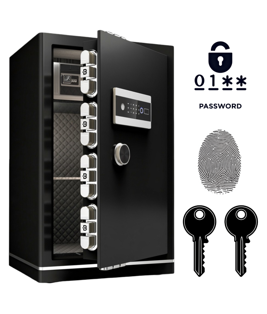Pancerny Domowy Sejf z Zamkiem Elektronicznym i Kluczem 80x48x43 cm Czarny