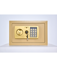 Pancerny Domowy Sejf z Zamkiem Elektronicznym i Kluczem 20x31x20 cm Złoty