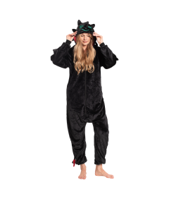 Piżama Damska Kombinezon Kigurumi Onesie Smok Szczerbatek Czarny