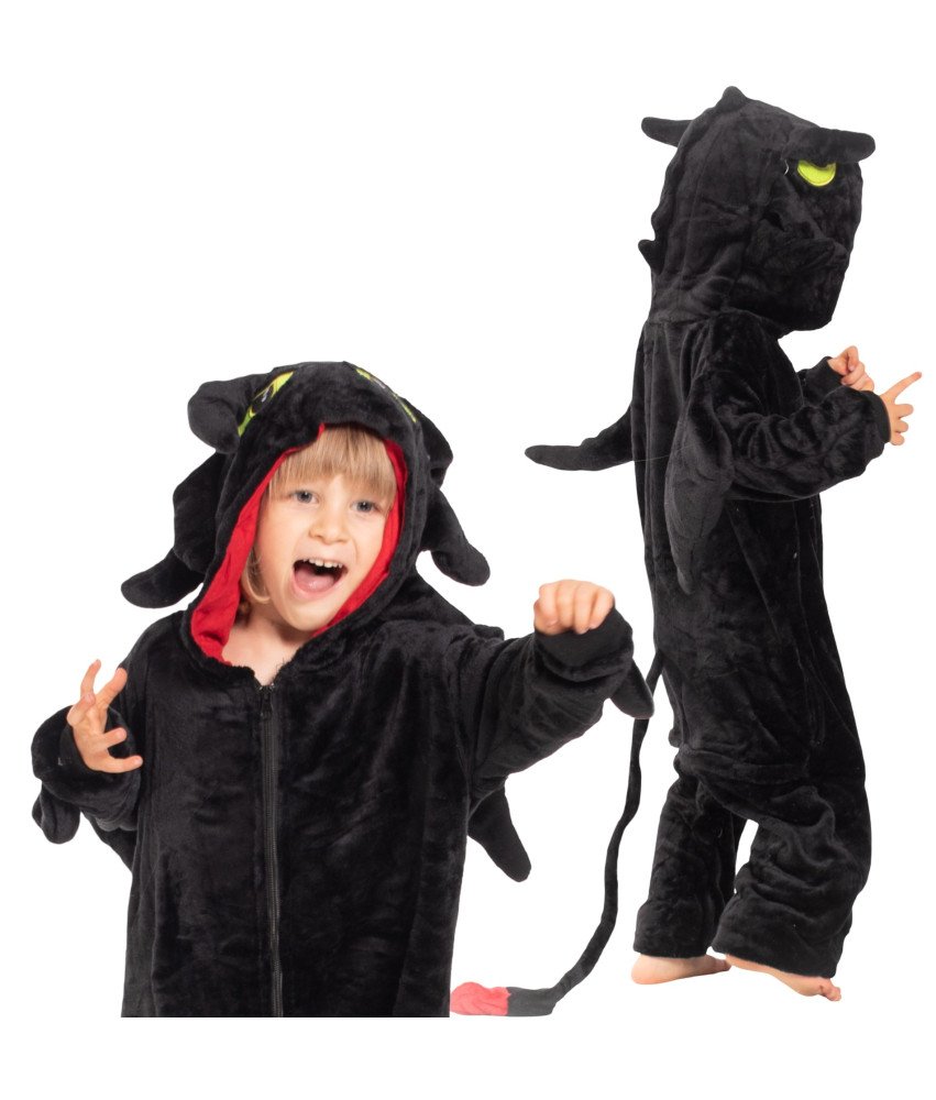 Piżama Dla Dzieci Dziecięca Kigurumi Onesie Smok Szczerbatek Czarny