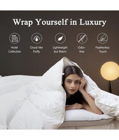 Kołdra Puchowa Letnia 240x260 cm Lekka z Puchu Gęsiego i Pierza Biała