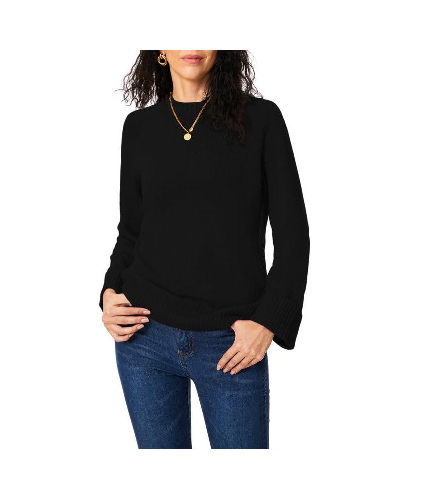 Sweter damski dzianinowy z okrągłym dekoltem miękki materiał prążkowany 100% poliester klasyczny kolor czarny Rozmiar L