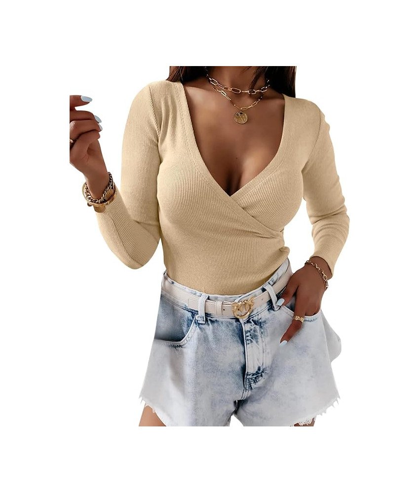 Damski sweter, głęboki dekolt V, wiązanie, bawełna z wiskozą, dopasowany elastyczny krój, beżowy, rozmiar S