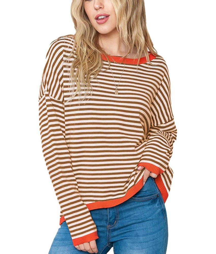 Sweter Damski Dzianinowy Bawełniany Na Jesień I Zimę Brązowy XL