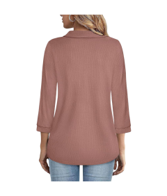 Damska Bluza Sweter Golf z Suwakiem Rękaw 3/4 Elegancka Stylowa Brązowa L