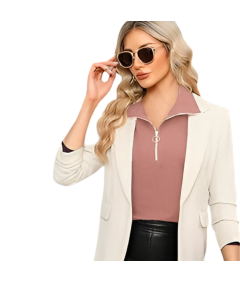 Damska Bluza Sweter z Golfem i Suwakiem 1/4 Rękaw 3/4 Miękka Wiskoza Nie Gniecie Się Rozmiar L Brązowy