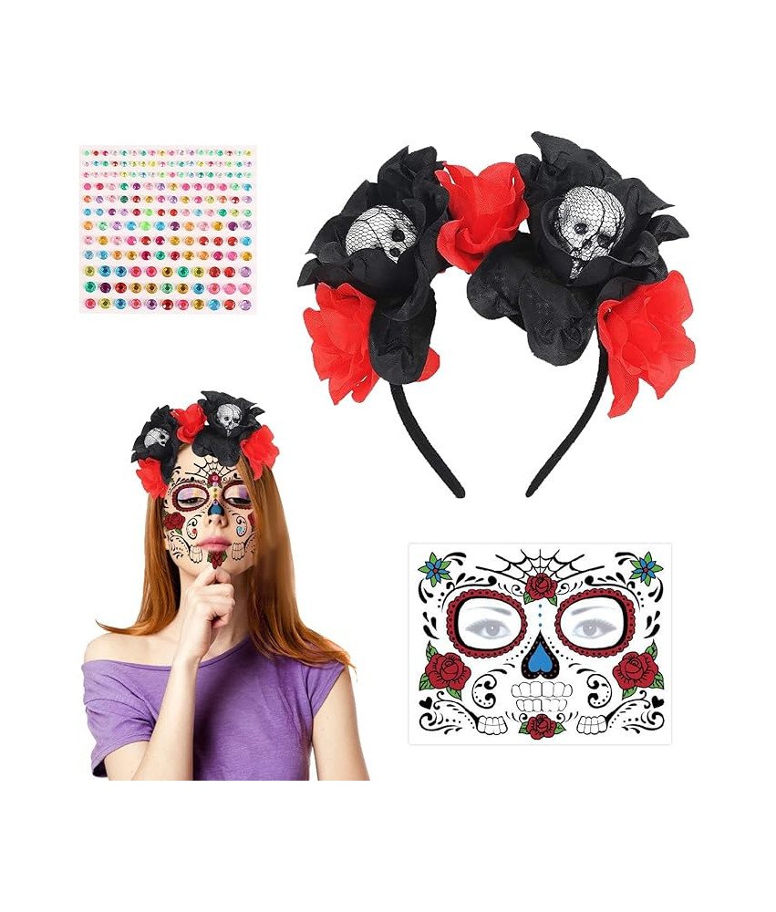TECHEEL Opaska na Halloween, Tatuaże na Twarz, Kostium na Halloween