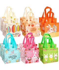 Torebki Prezentowe Wielkanocne Materiałowe 6 Wzorów 12 szt 20 x 15 x 21 cm