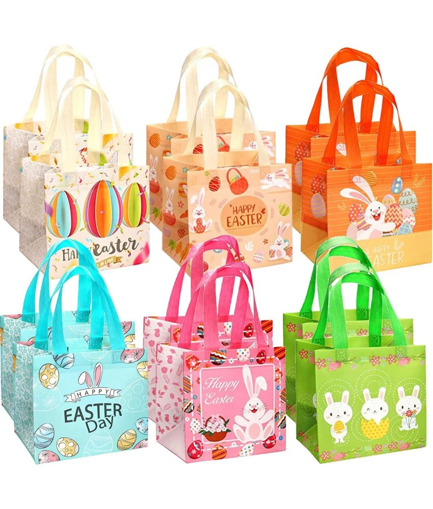 Torebki Prezentowe Wielkanocne Materiałowe 6 Wzorów 12 szt 20 x 15 x 21 cm