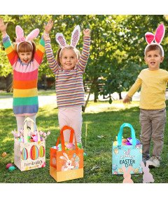 Torebki Prezentowe Wielkanocne Materiałowe 6 Wzorów 12 szt 20 x 15 x 21 cm