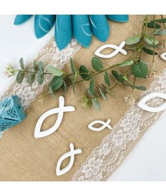 Ryba Chrześcijańska Drewniana Biała Zestaw 9 Sztuk Dekoracja na Komunie