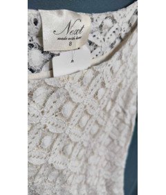 NEXT Koronkowa Sukienka na Krótki Rękaw Przewiewna Biała 36 EU