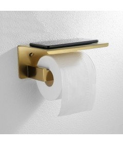 Uchwyt na Papier Toaletowy Ścienny Łazienka Półka Stal Szczotkowany Złoty Wieszak